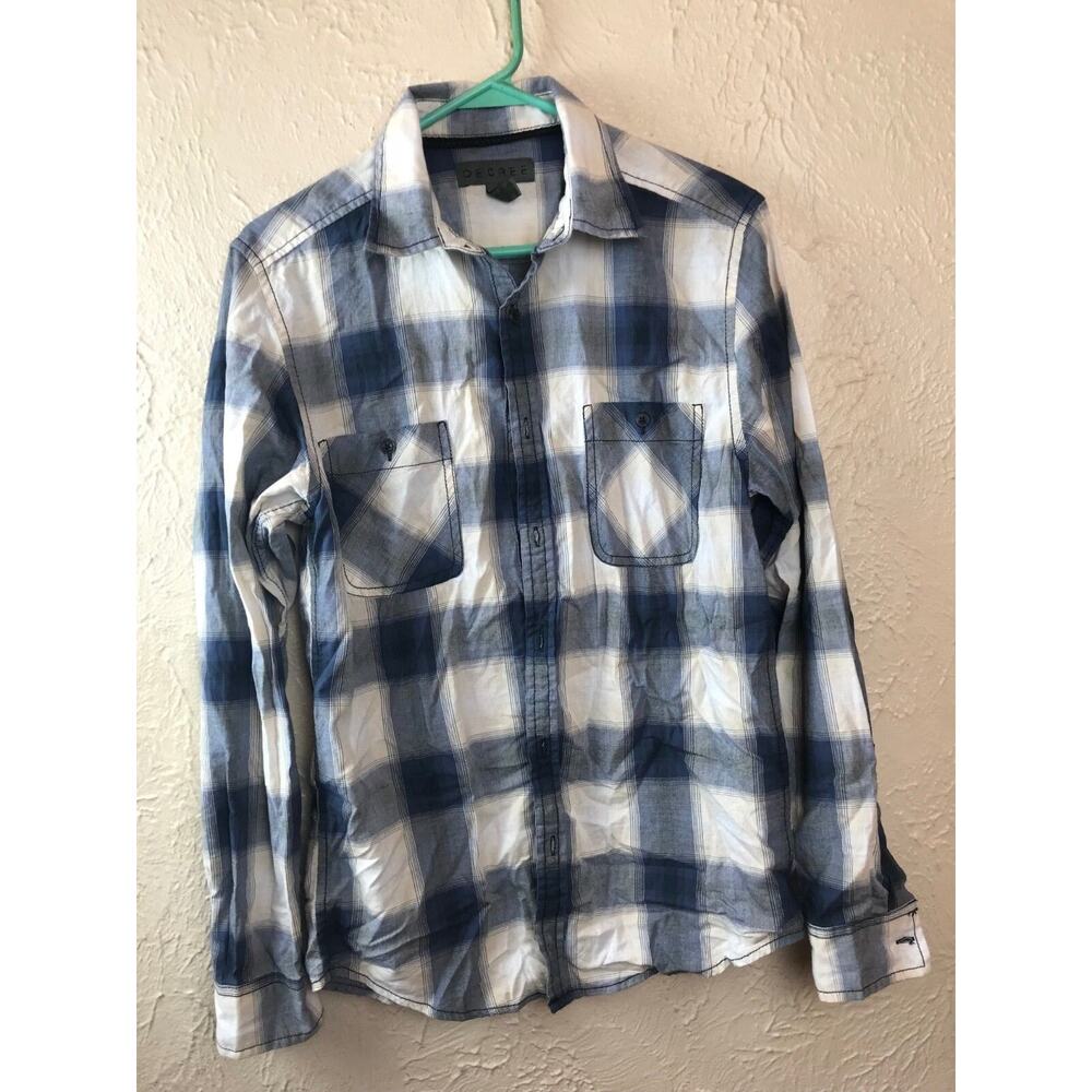 Decree Men's Black Long Sleeve Button Up 100% Cotton‎ Plaid Shirt Size Small